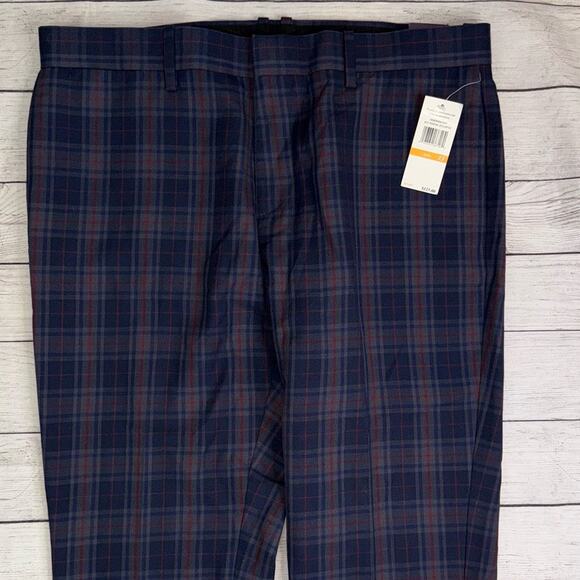 Original Penguin NWT Men's Margate Slim Fit Pants Navy Red & Gray Plaid Size 33 - Picture 3 of 9